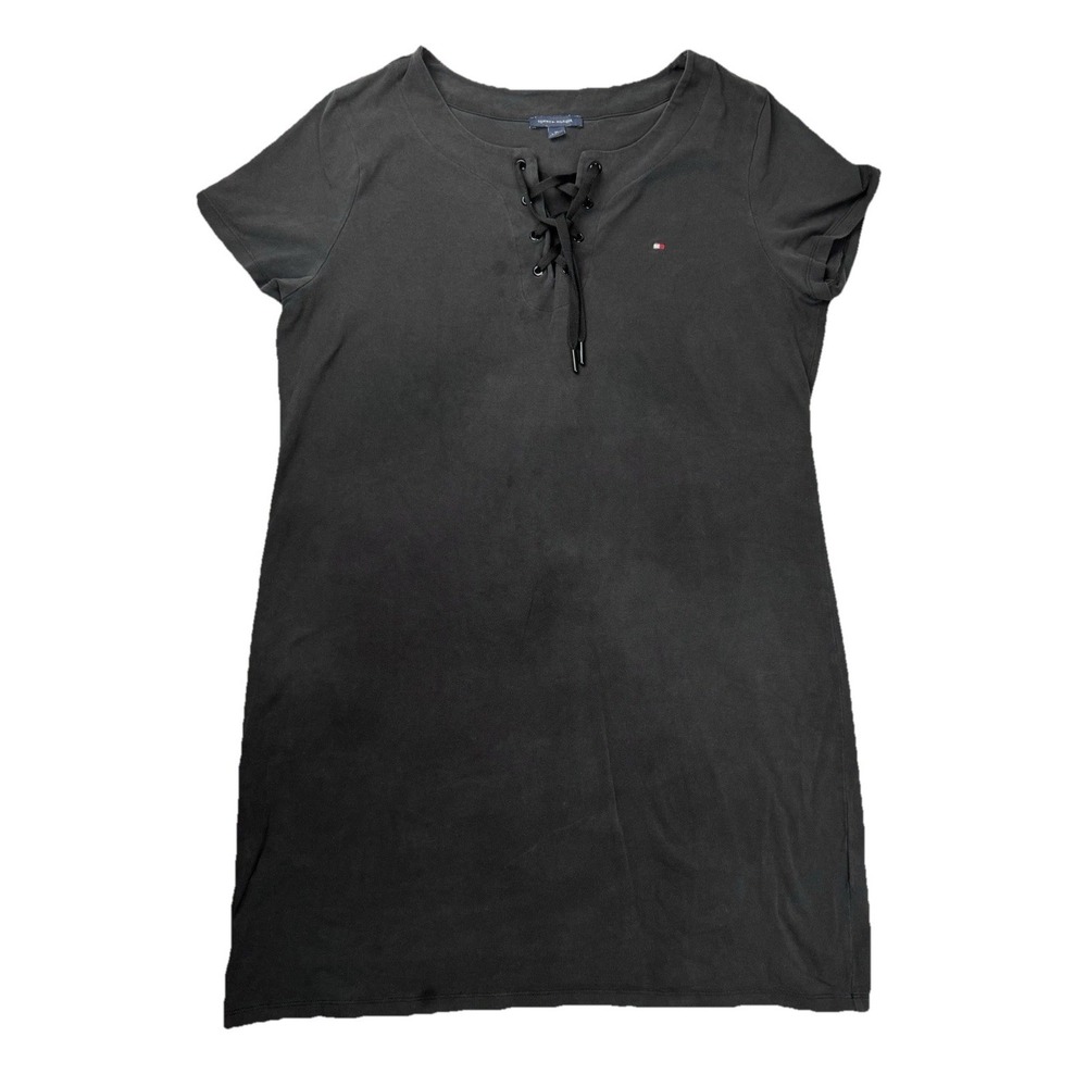 Tommy Hilfiger Women's Black Lace Up Shift Dress Short Sleeve Size XL